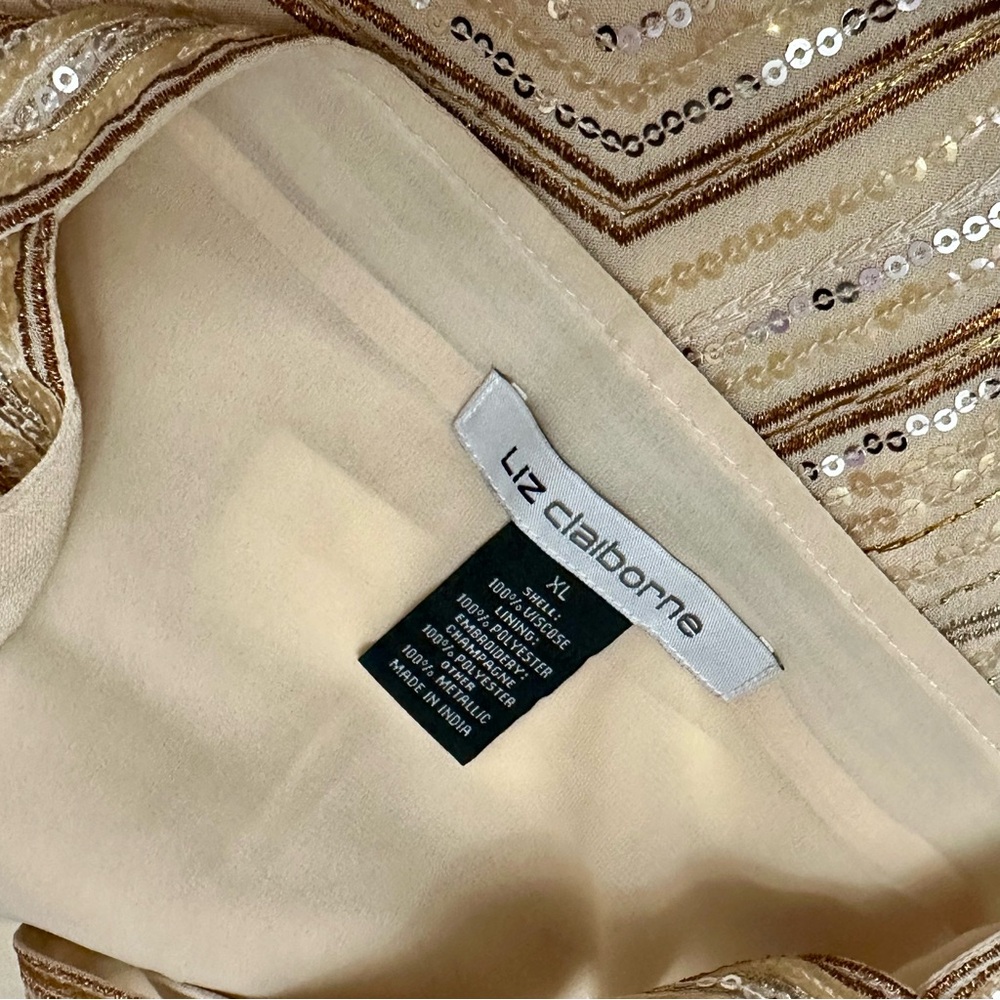 Liz Claiborne Gold Bronze Sequin Embellished Tank Top Chevron Mermaid Shimmer - Picture 6 of 8